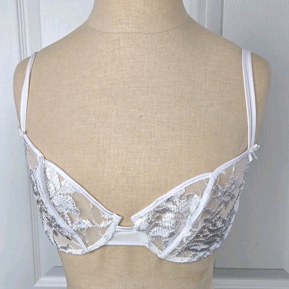 On Gossamer Other - On Gossamer Underwire Bra White Lace Sheer Size 34C Lingerie Made In The USA